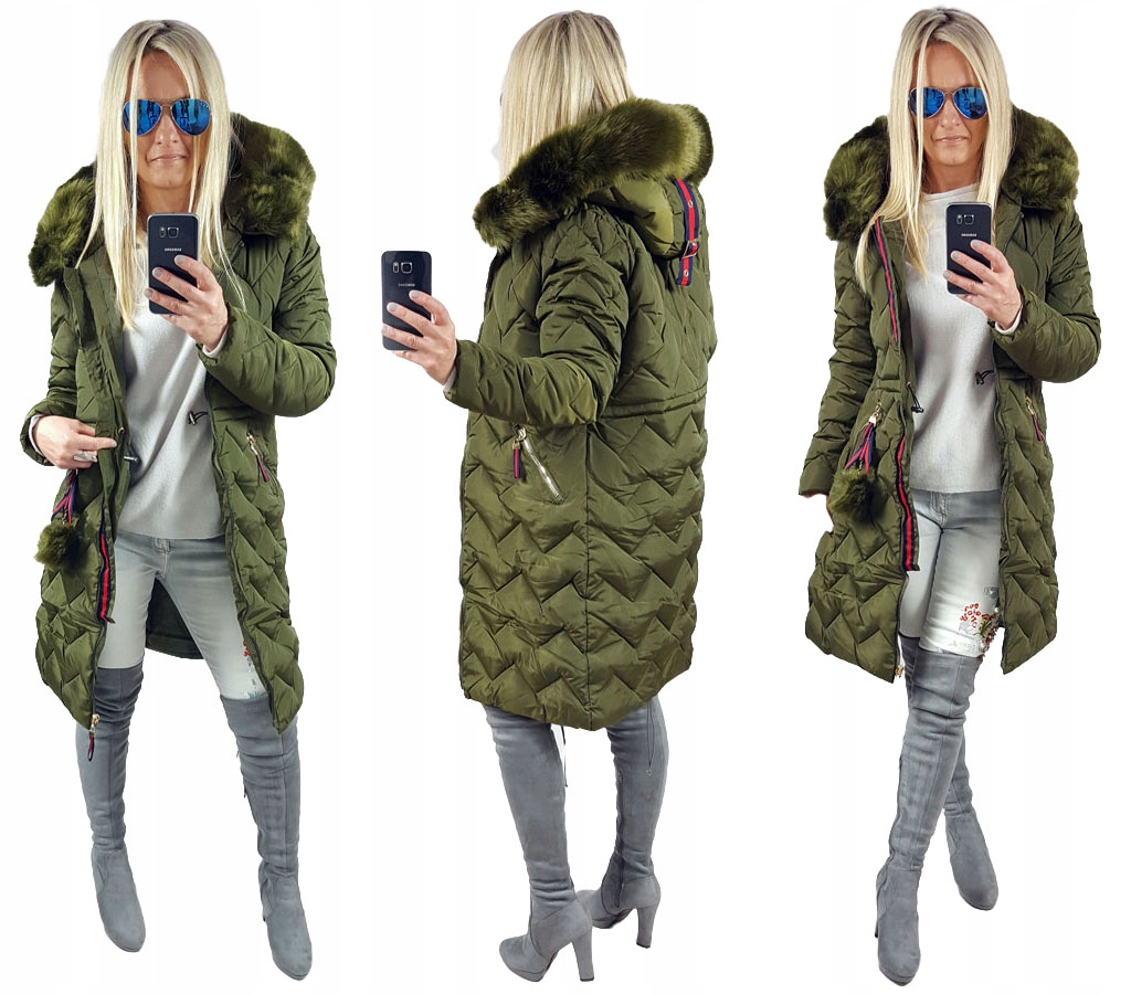 

Pikowany Długi Płaszcz Kurtka Zygzak Parka Futr Xs