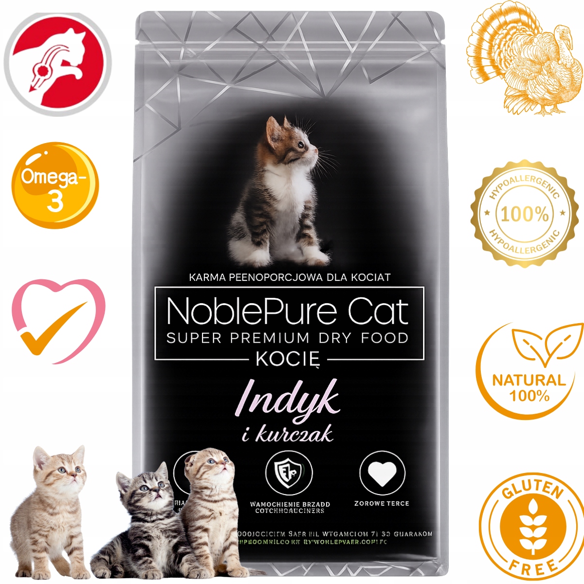 Noble Pure Cat Krůta s kuřecím masem bez obilovin a konzervantů pro koťata 5 kg