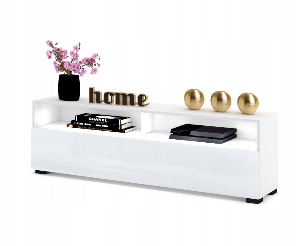 Stojąca Szafka RTV Komoda do salonu PLAY OPEN Biały Połysk 140 + LED