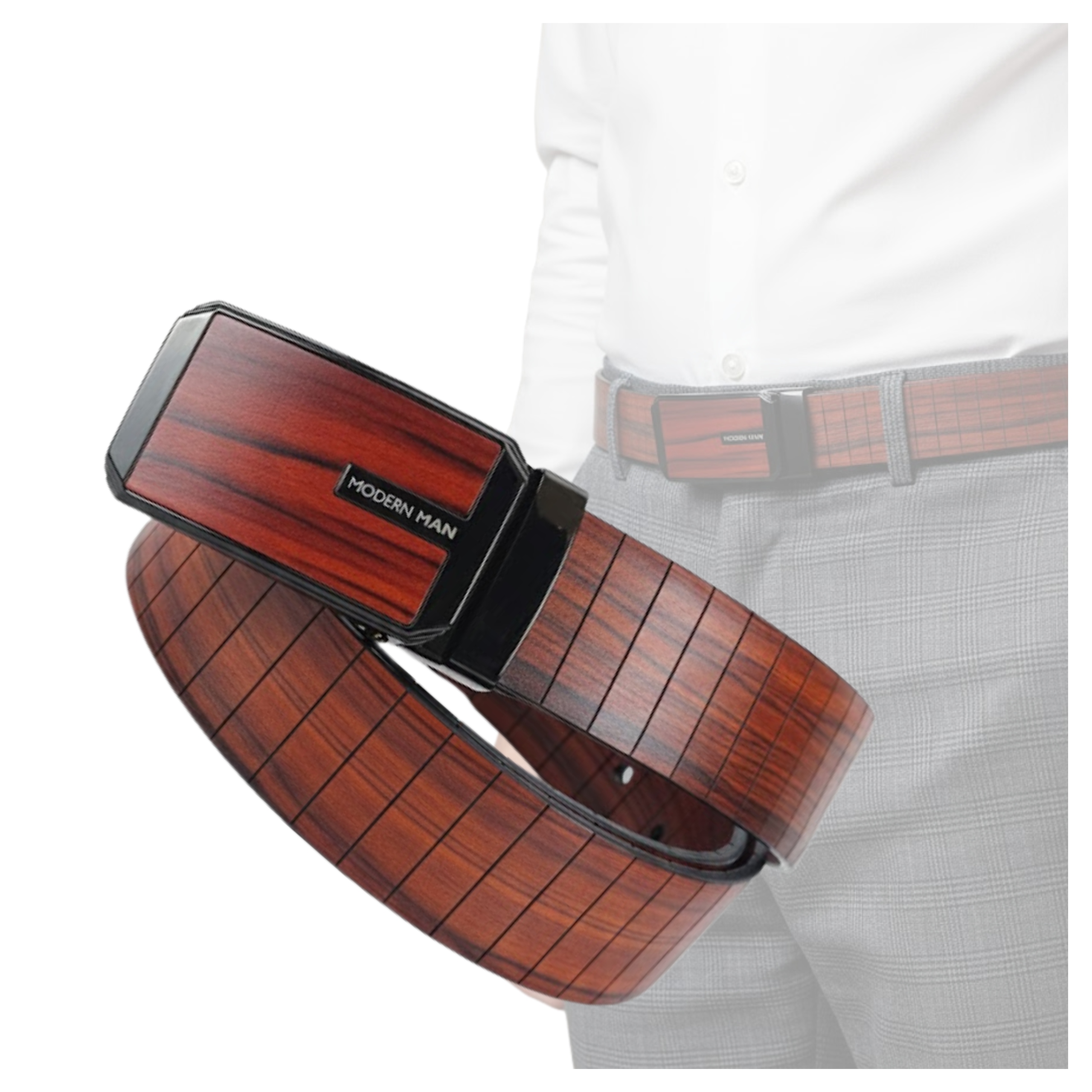 Pásek Dřevěný Bambusový Automat Lehký Mahagon Dárek