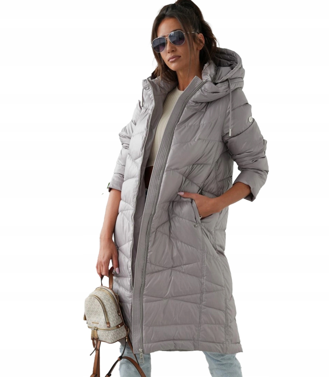 Dlouhý prošívaný dámský zimní zateplený kabát elegantní Samanta 48