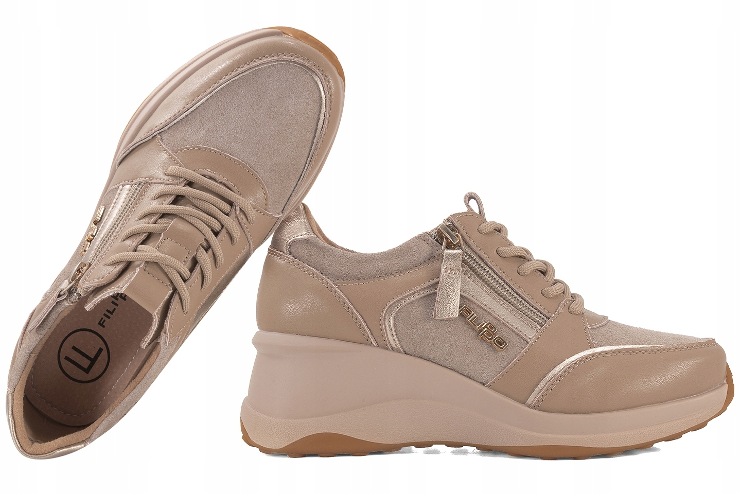 Filippo DP6434 Dámské Kožené Tenisky Na Klínku 40 Béžová