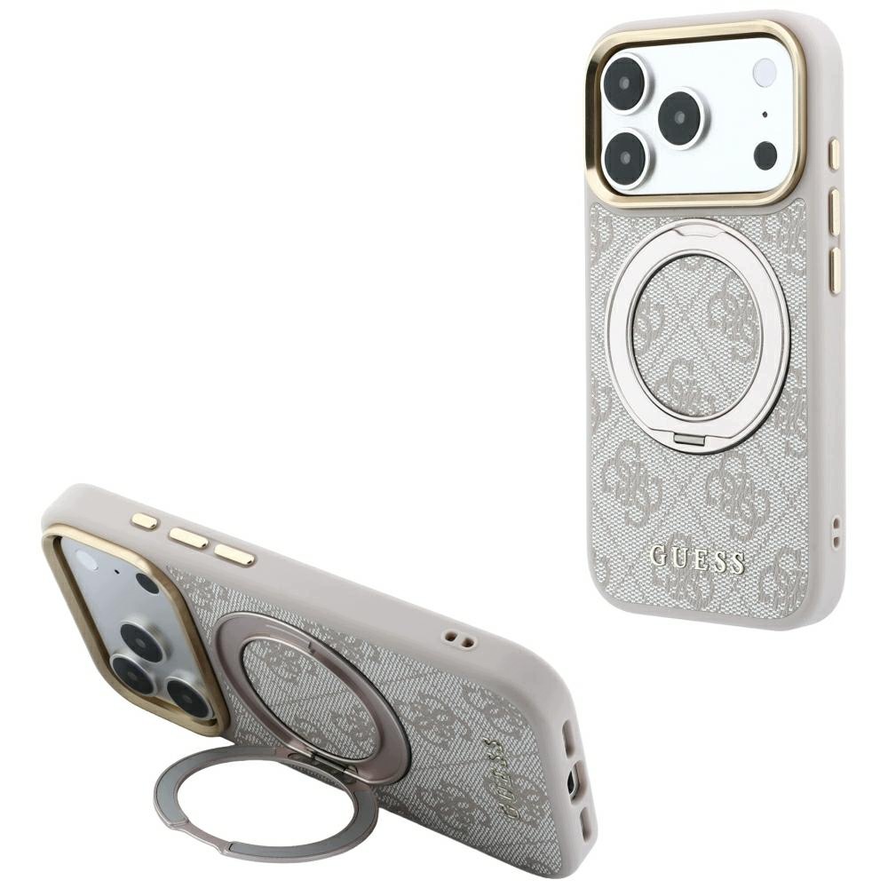 Etui Guess Ring Stand 360 4G Classic Logo MagSafe iPhone 18 Pro różowy