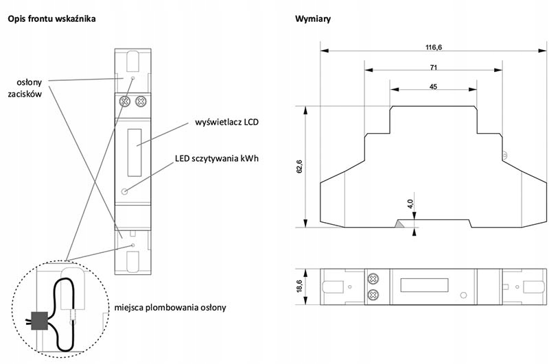 Licznik energii 1-fazowy 45A MID WZE-1 Kod producenta WZE-1