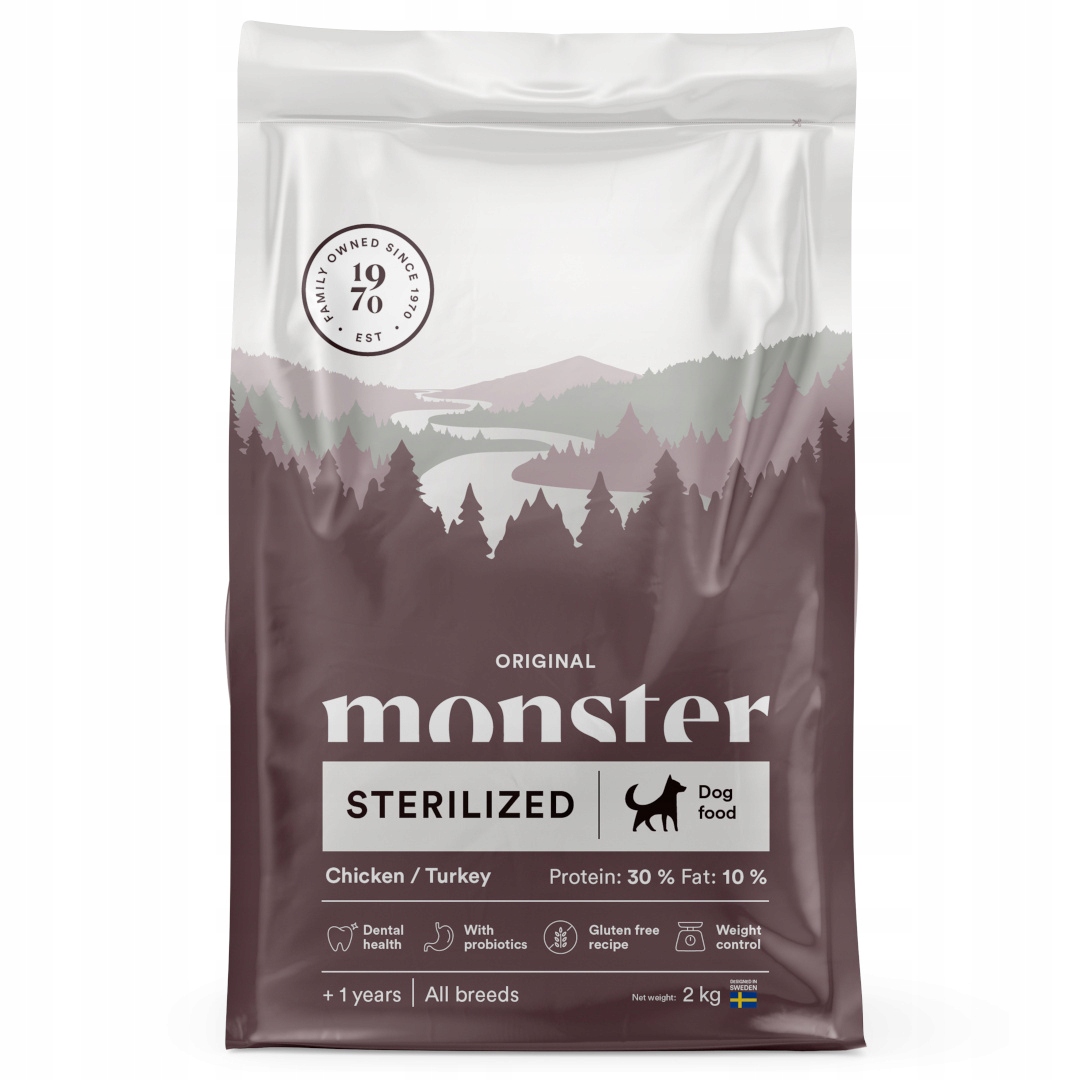 Levně Monster Dog Original Sterilized 2kg Suché Krmivo pro psy Kuřecí Krůta