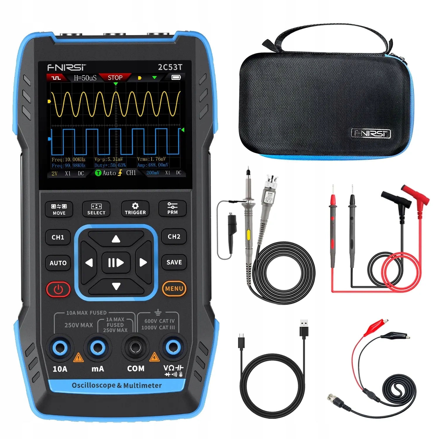 Fnirsi 2C53T 3V1 Osciloskop Multimetr Generátor 50 Mhz 250 Msa/s 2 Kanály