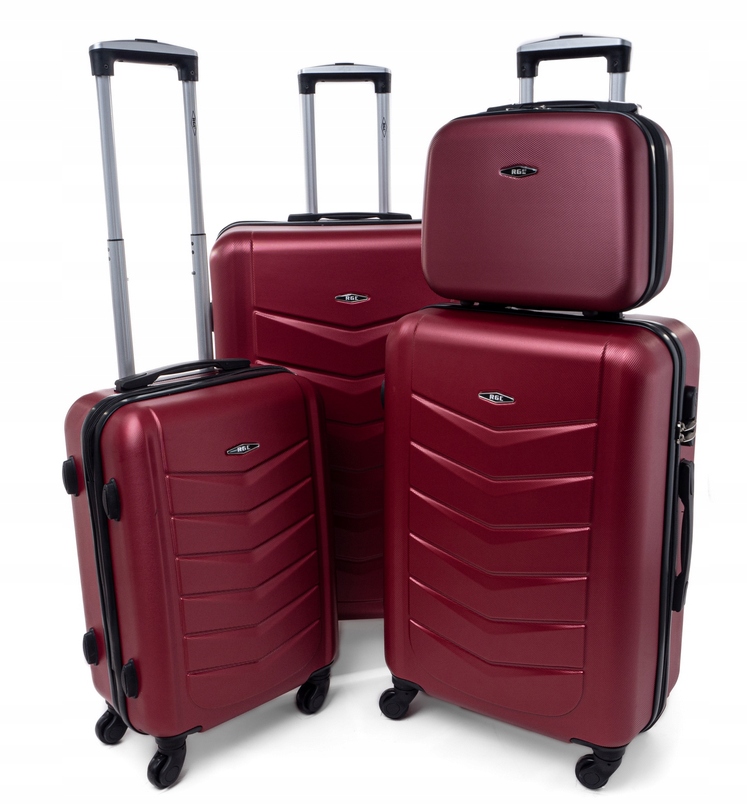 Zestaw Komplet Walizek Twardych 4W1 Rgl 3 Walizki 1 Kuferek Abs Bordowy