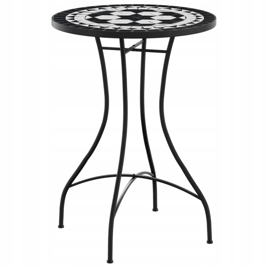Bistro stolek s mozaikovou keramickou deskou, černo-bílý, 50 x 70 cm