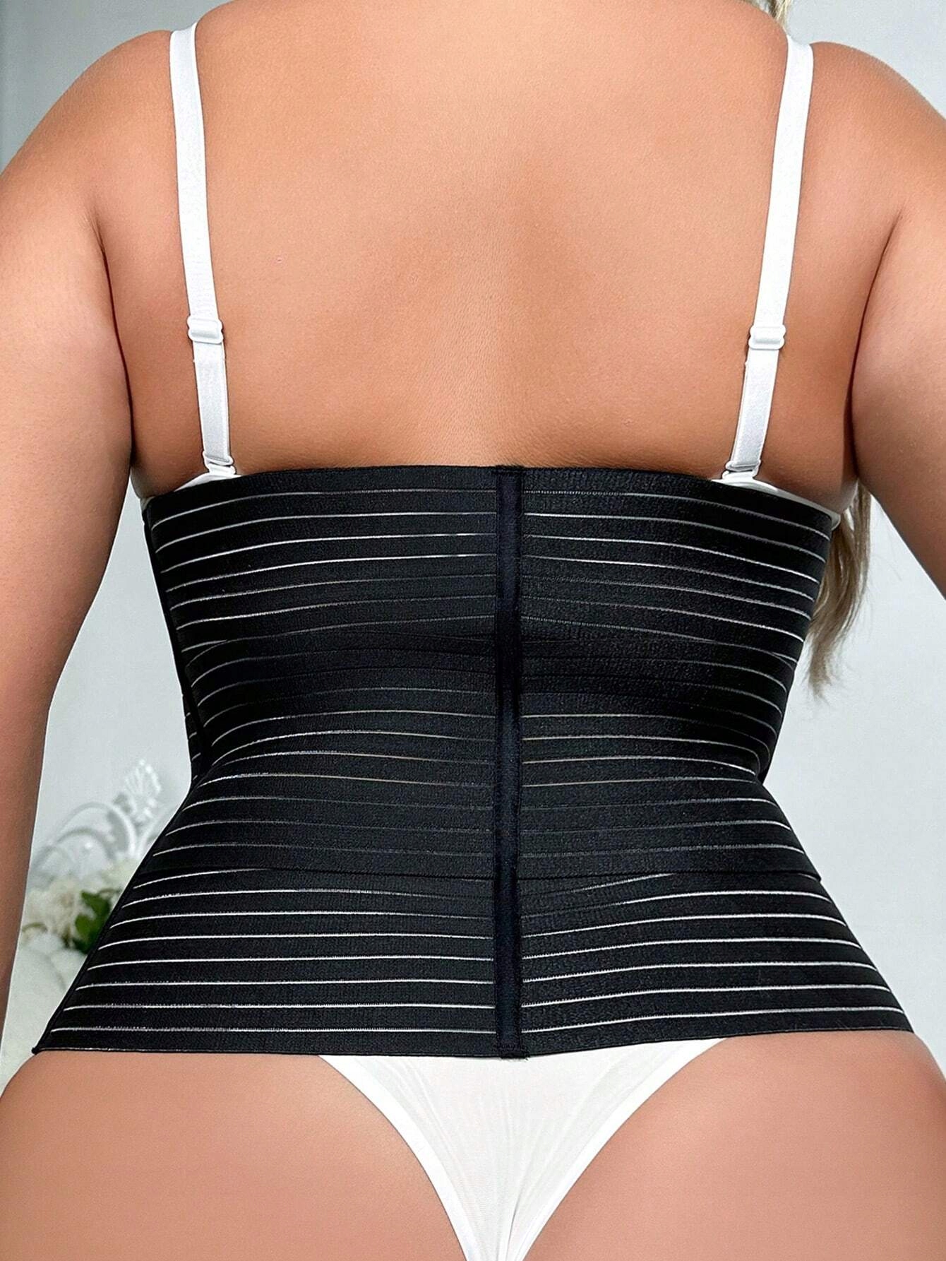 Shein czarny damski gorset trzy pasy XXL Materiał dominujący poliester