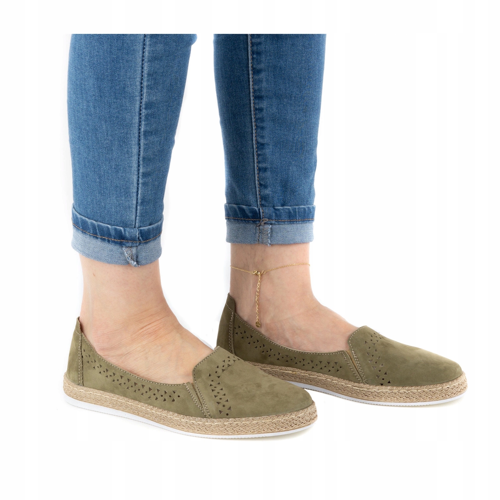 Damskie espadryle skórzane 0646W zielone 36