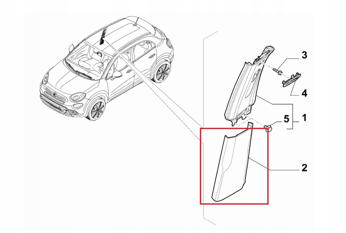 735654431 - Кришка стійки B нижня права пасажирська Fiat 500X