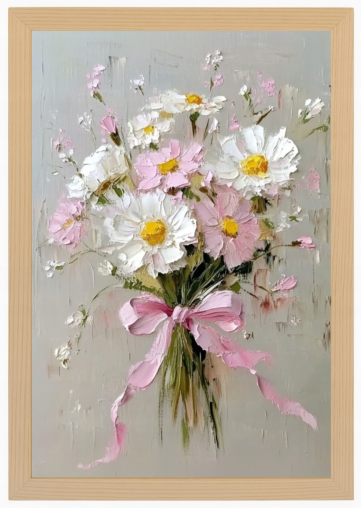 Plakát Rámeček Dřevo Olej Impasto Polní Květiny Sedmikrásky Kytice 40x60