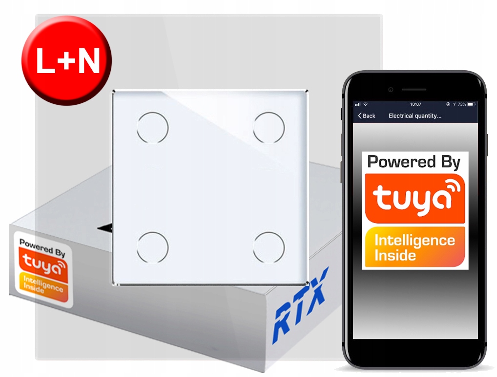 Dotykový spínač 4 obw.bi ZigBee Tuya Rtx Sh# L+n