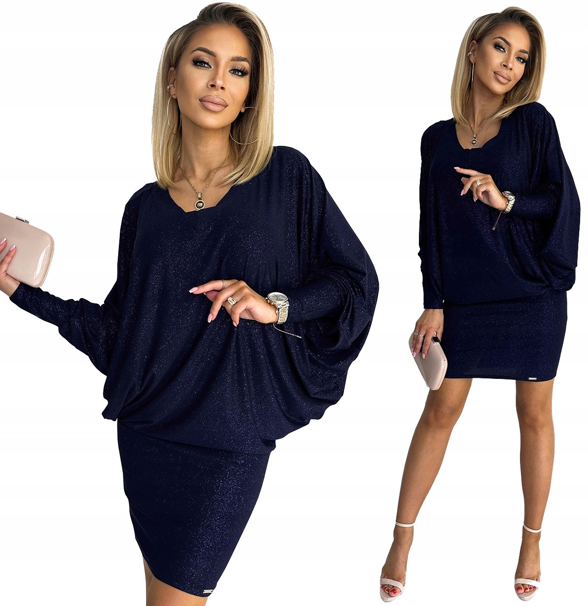 Módní Šaty Z Elastického Materiálu, Tmavě Modré, Třpytivé, 2XL/3XL