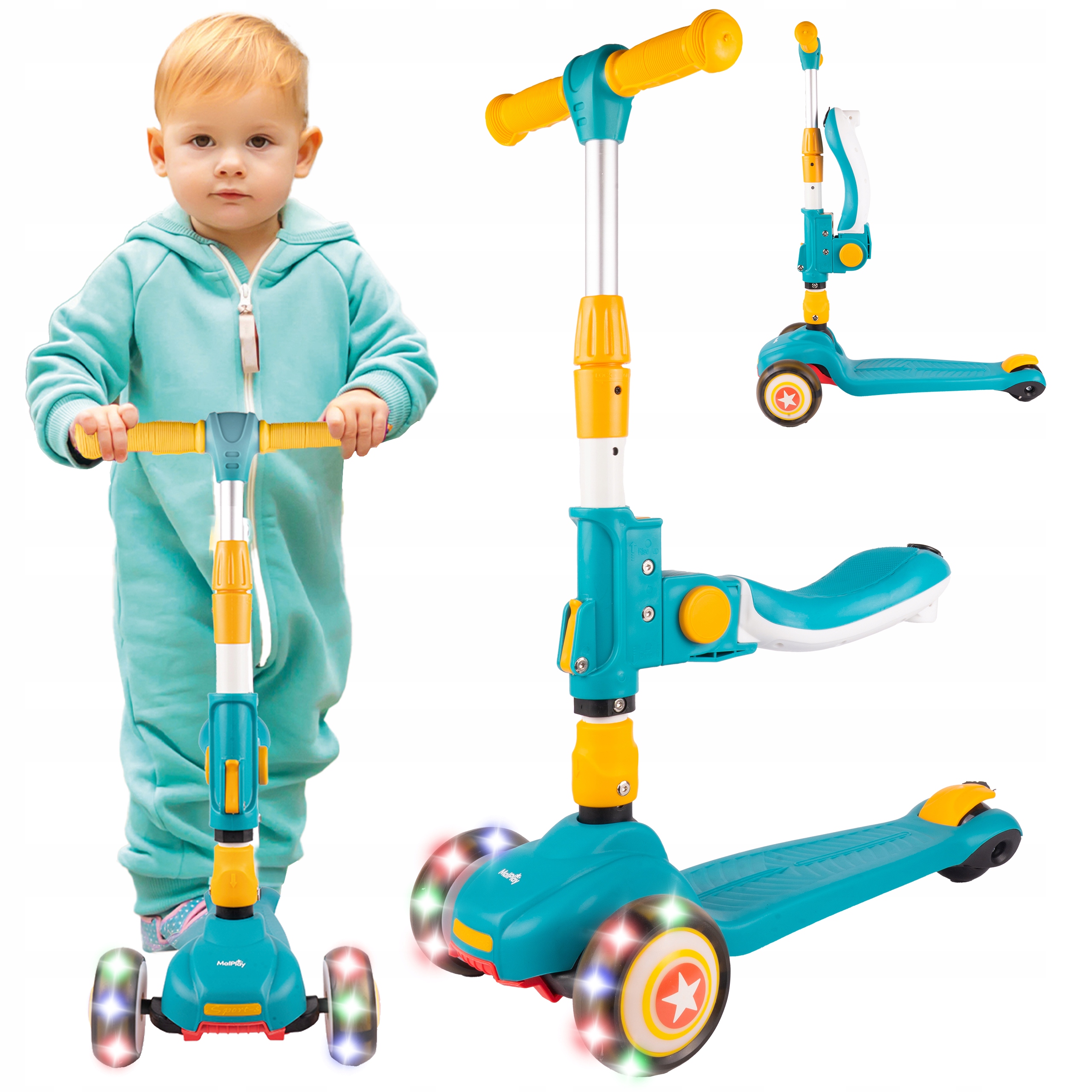 Hulajnoga Trójkołowa Jeździk Z Siedziskiem Dla Dzieci 2W1 Regulacja Hamulec