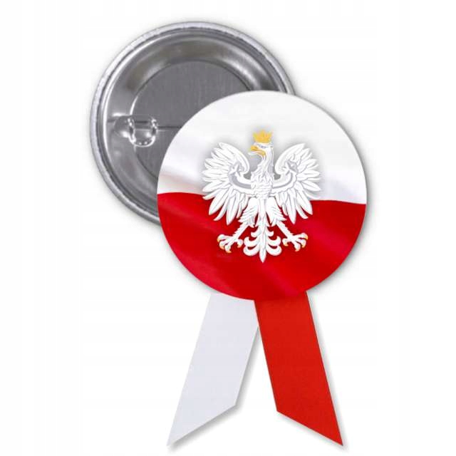 

Przypinka biało-czerwona wstążka Polska Orzeł