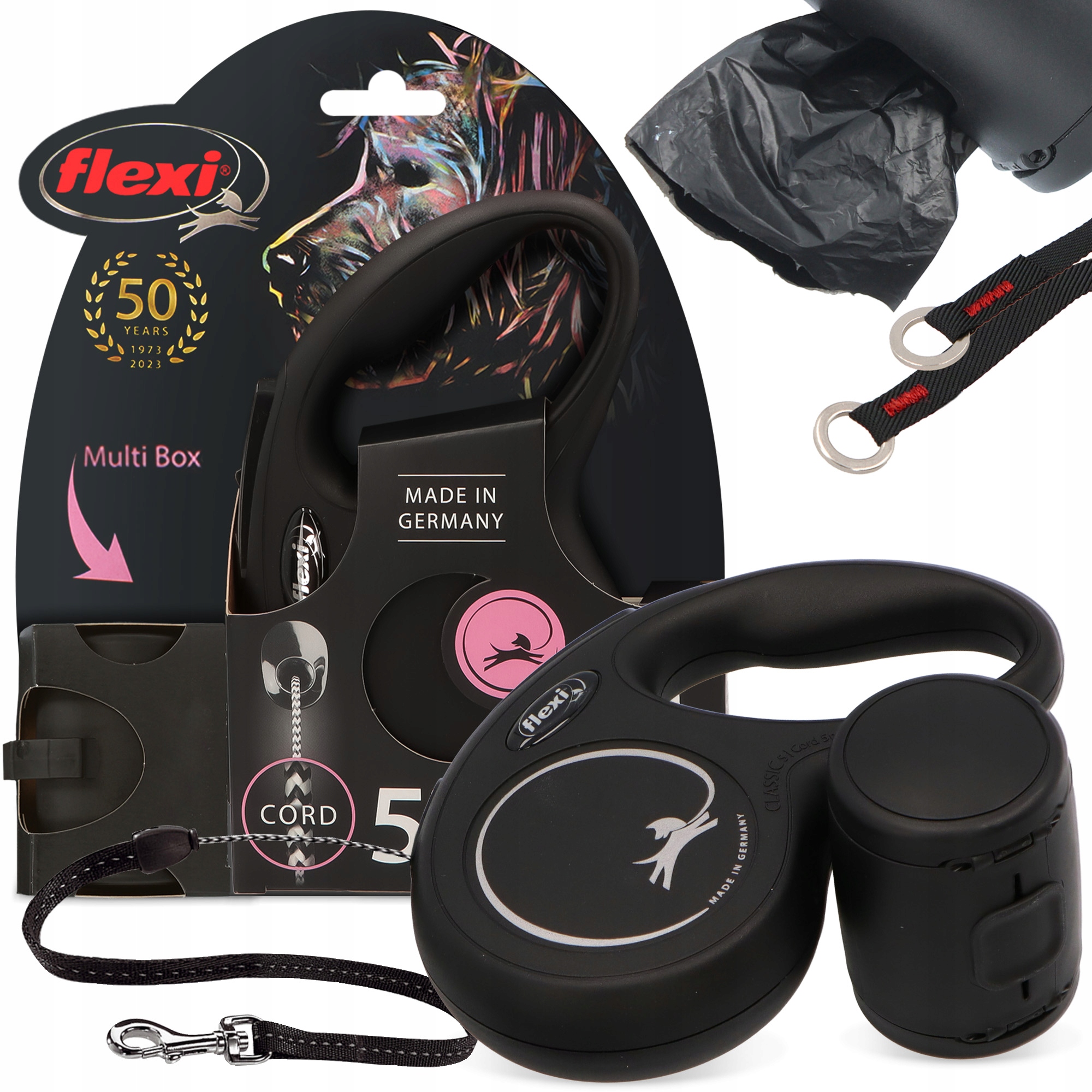 Levně Vodítko Automatická Psa 5 m Lanko Kontejner sáčky na psí exkrementy Multi 3O