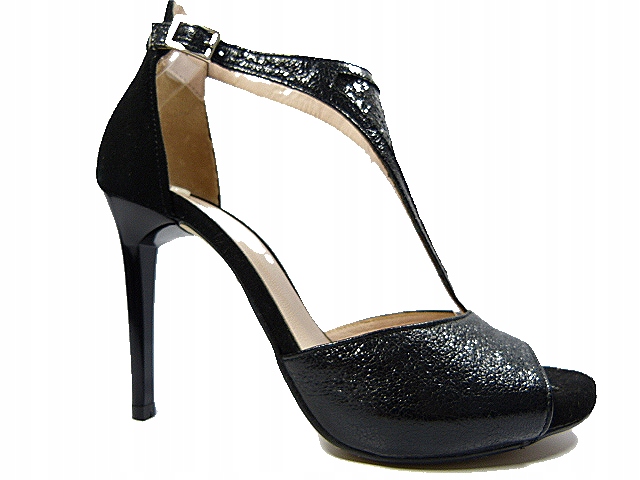 Černé elegantní dámské Kotníkové Boty letní sandály platforma kožené Karino 39