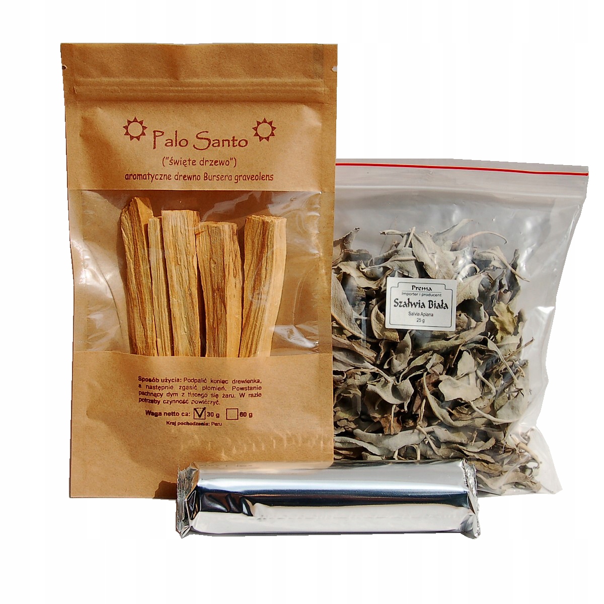 

Biała Szałwia 25g Palo Santo 30g Węgielki