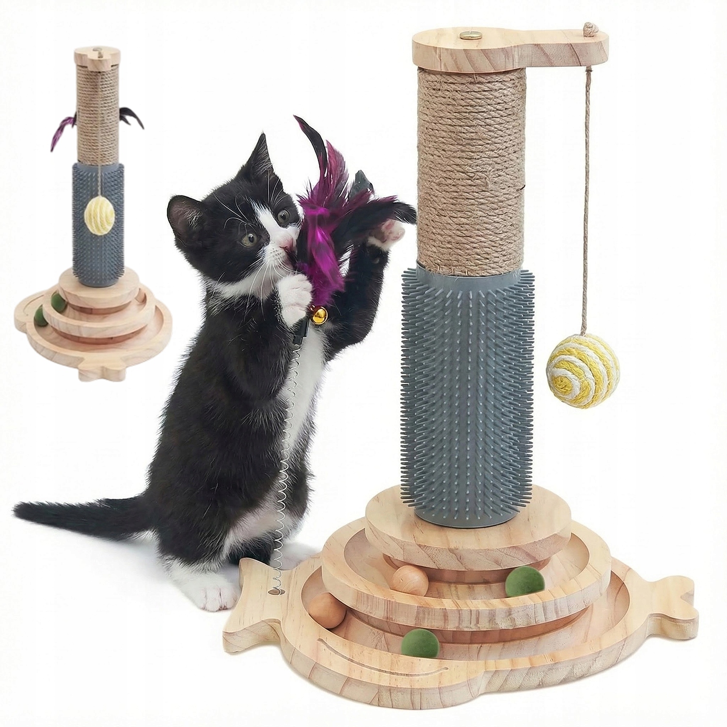 Levně Dřevěné Hračky Pro Kočky S Kuličkami A Sloupky Pro Hraní A Masírování
