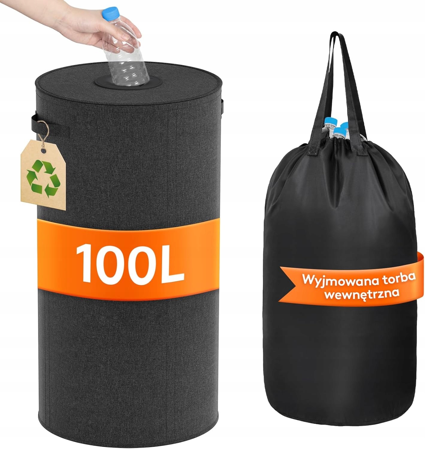 Lifewit odpadkový koš 100 l s víkem a recyklačním vakem, černý