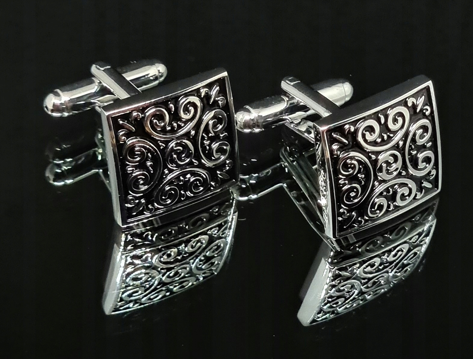 Spinki do mankietów wzór srebrne kwadraty