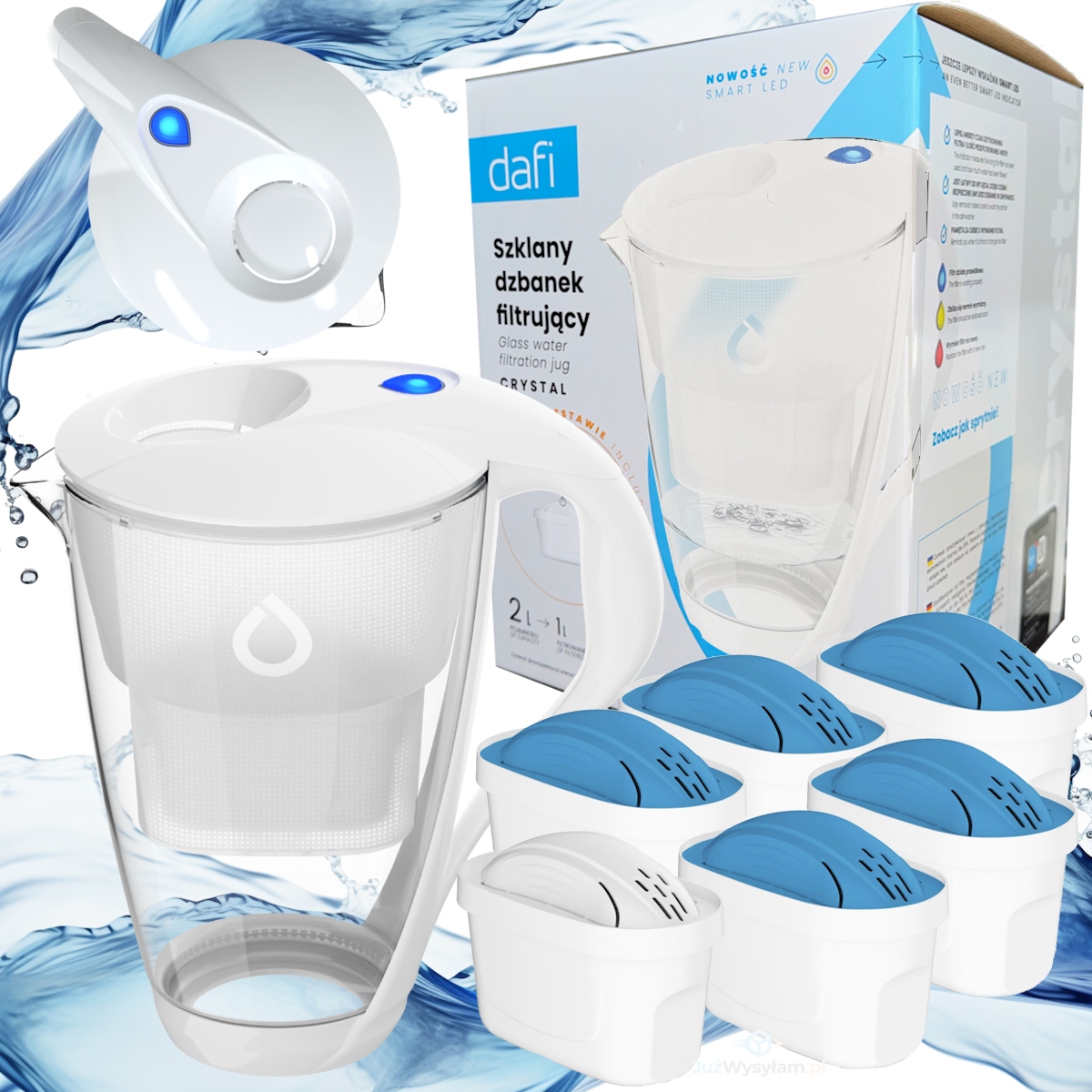 Skleněná filtrační konvice na vodu Dafi Crystal 5 náplní Unimax Mg+