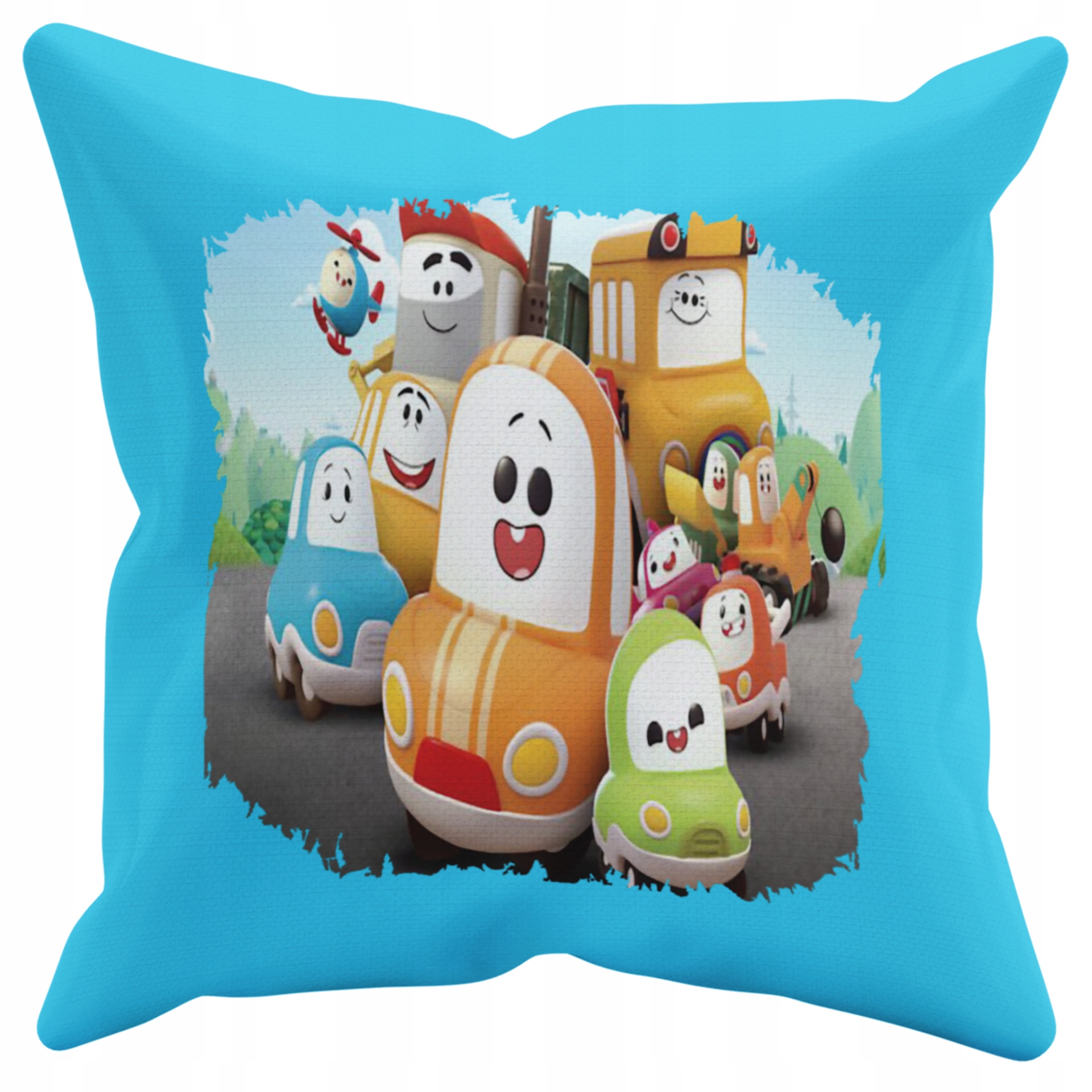 POSZEWKA NA PODUSZKĘ JAŚKA DO PRZEDSZKOLA AUTA Z PAGÓRKOWA+IMIĘ GRATIS Kolor dominujący odcienie niebieskiego