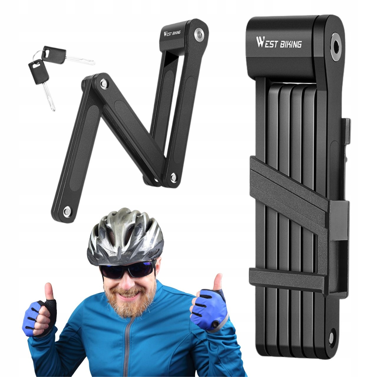Zapięcie składane West Biking zabezpieczenie 87 cm czarne na kluczyk mocne