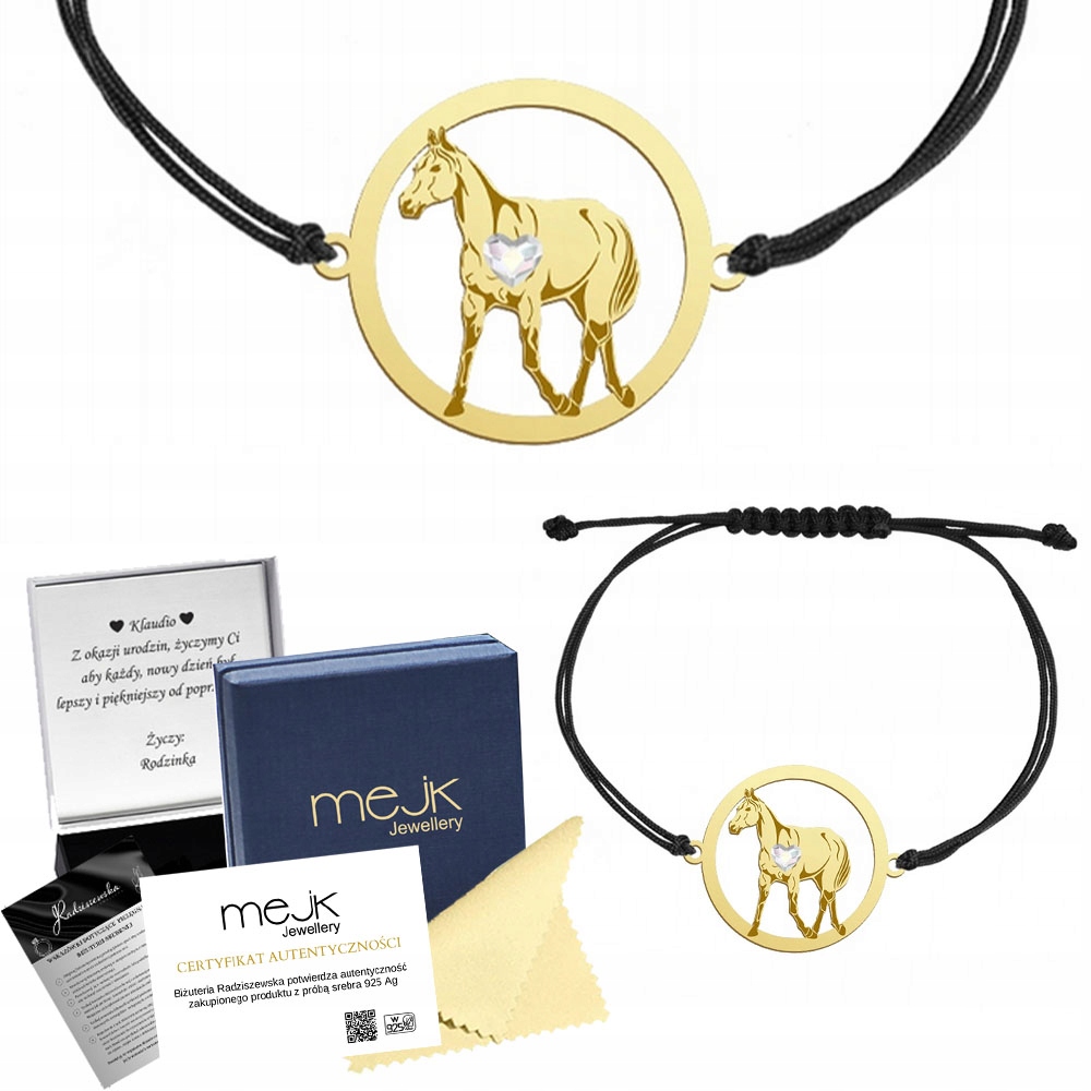 Zlatý náramek s koněm plného anglické krve 925 Šperky Gravírování