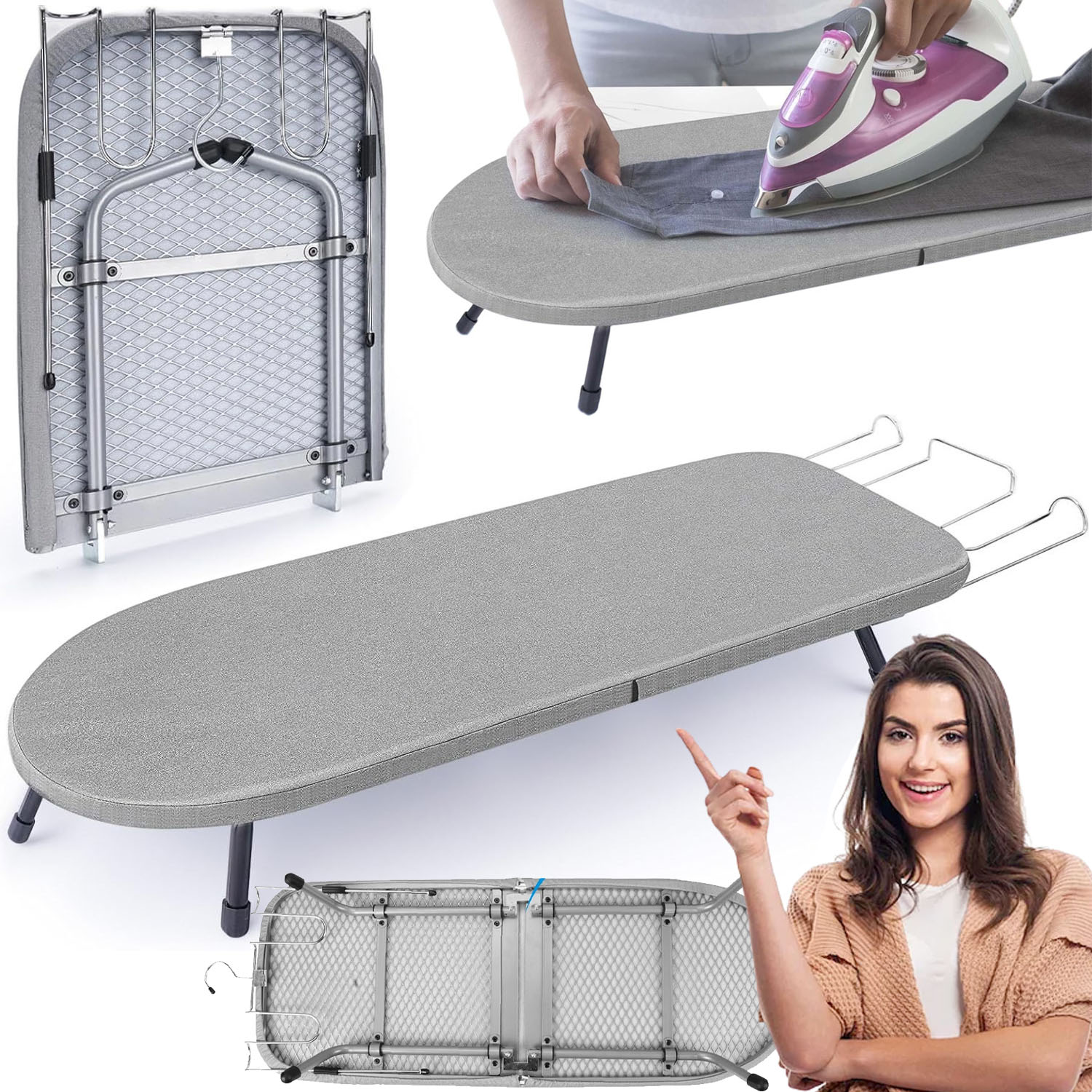 Levně Mini Žehlicí Prkno Na Psací Stůl Konstrukce Z Nerezová Ocel Černá 81*31*15