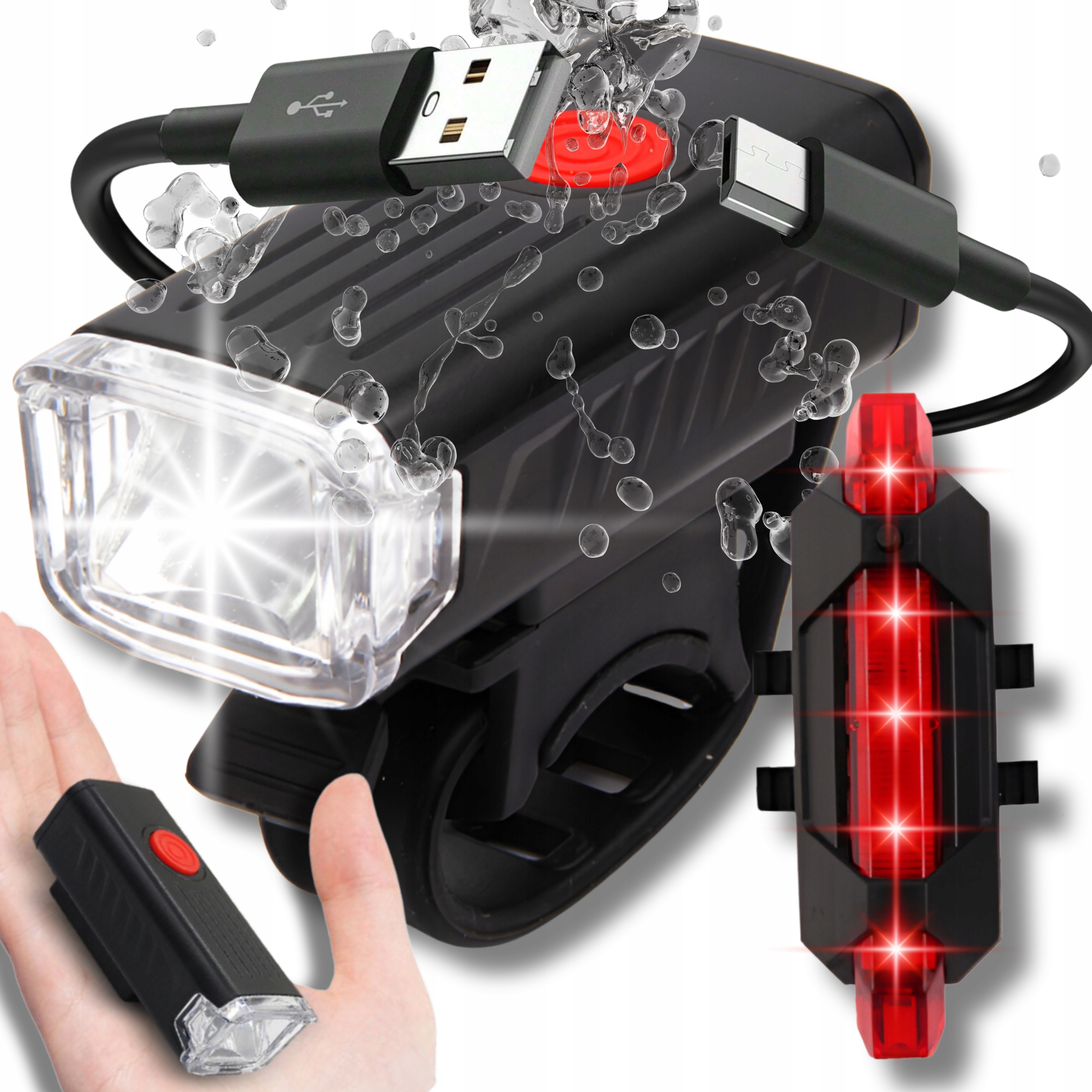 LAMPKA ROWEROWA LED ZESTAW TYŁ PRZÓD USB NA ROWER OŚWIETLENIE ROWEROWE