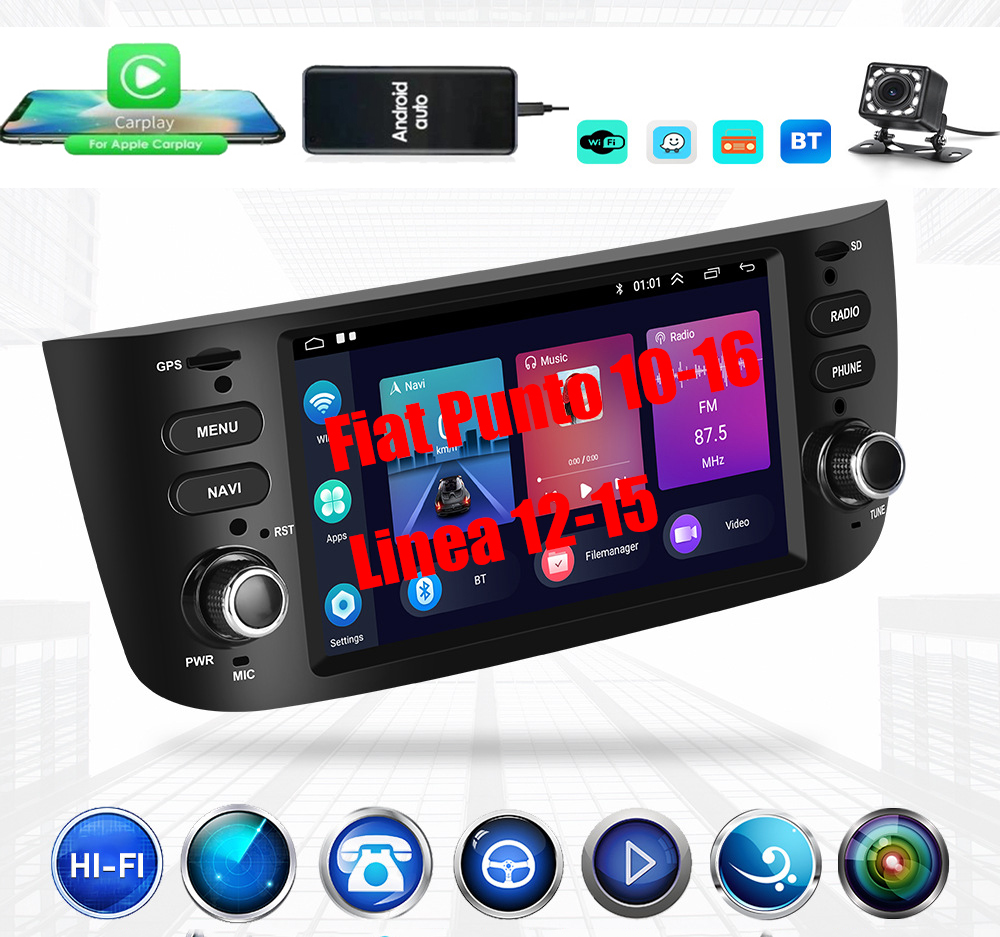 Autoradio Android 13 Per Fiat Punto E Linea | 7 Pollici Touch, GPS, Bluetooth, WiFi - 1+32GB