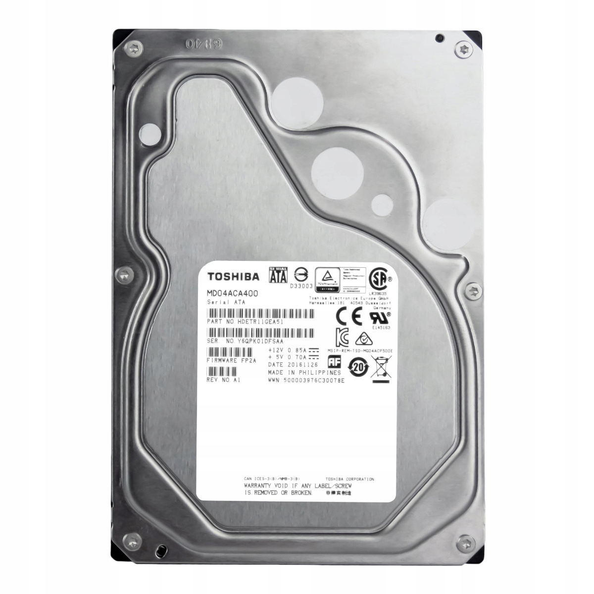 

Toshiba 4TB 7.2K 64MB Sata III 3.5'' MD04ACA400