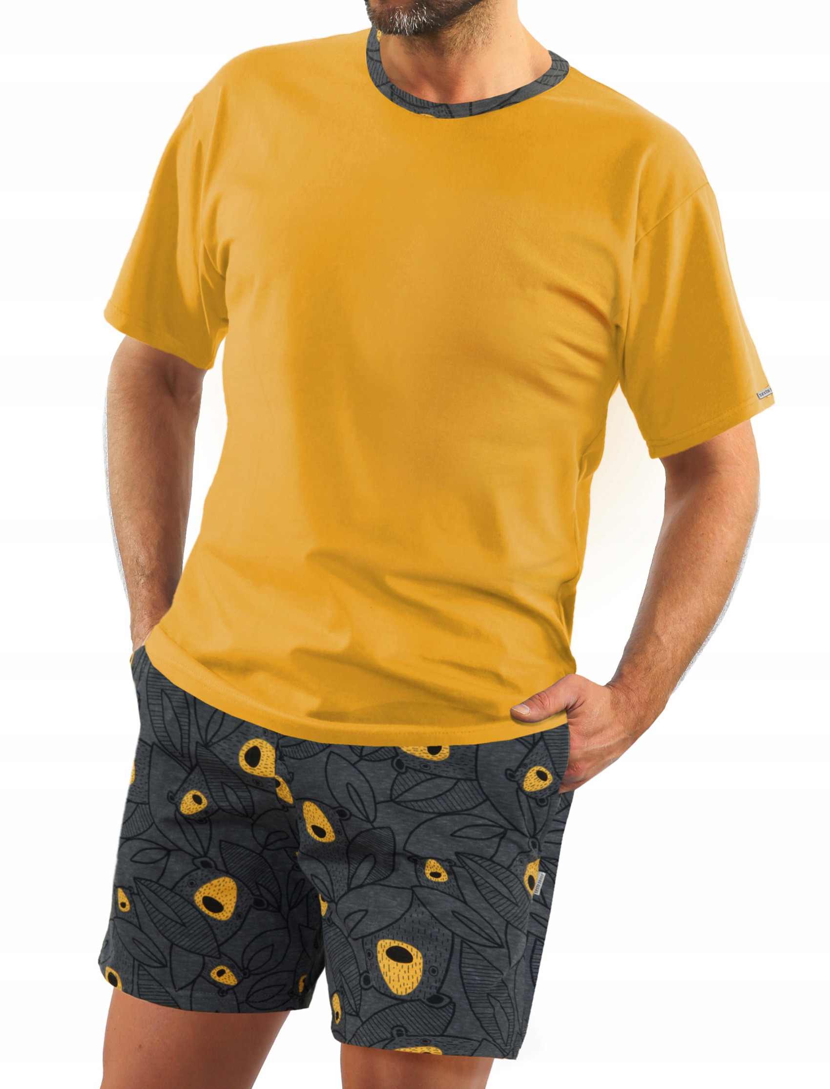 Sesto Senso Bavlněné pánské pyžamo s krátkým rukávem 4XL Žluté