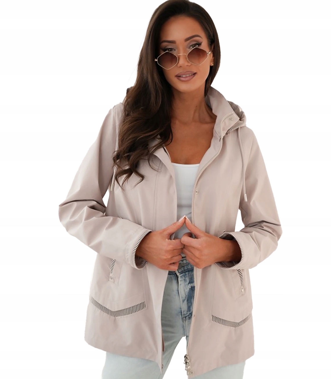 Dámská bunda Daniela – krátká, přechodová, s kapucí a kapsami 40