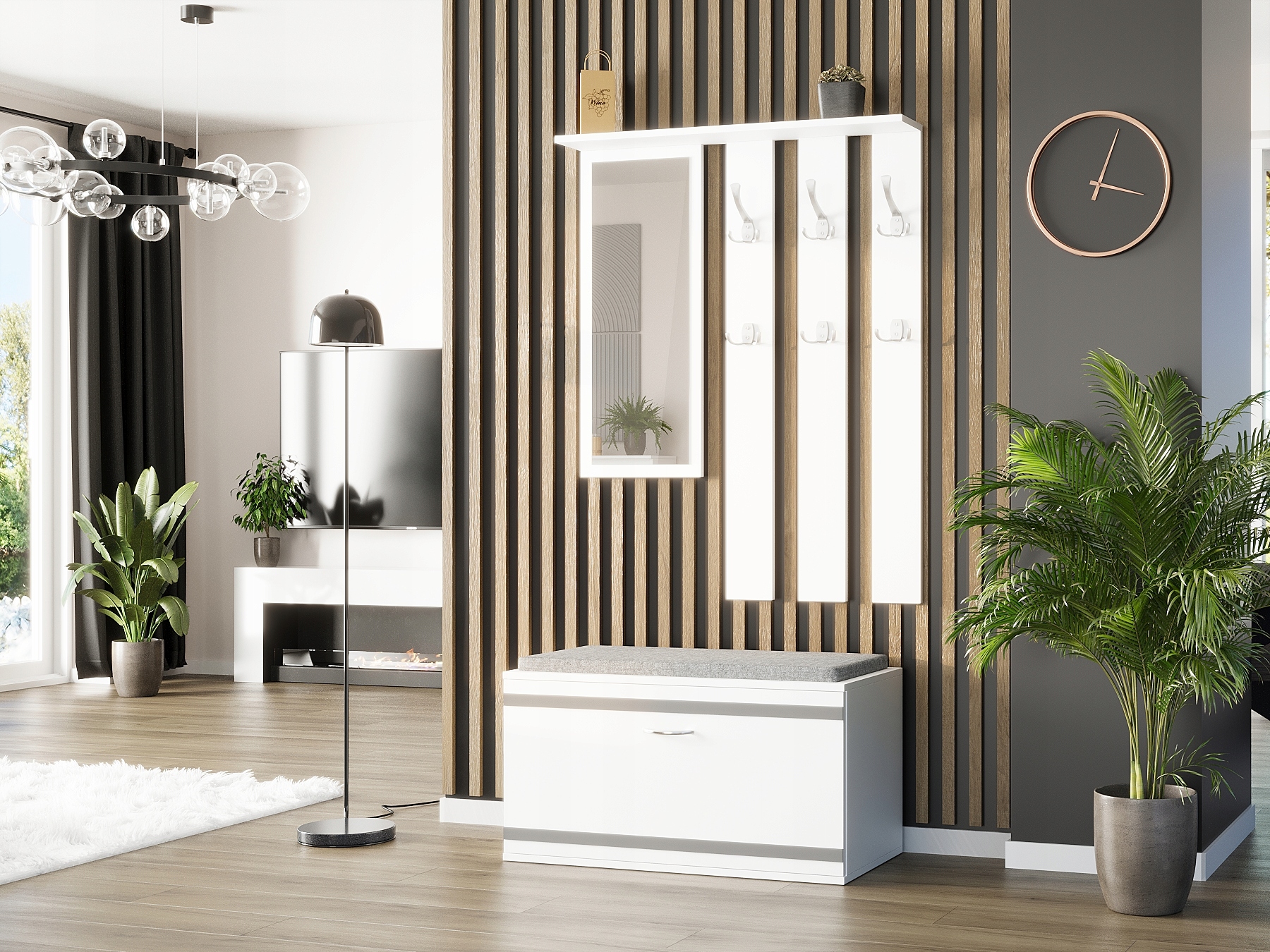 Garderoba wieszak szafka na buty lustro biała V-2 Producent