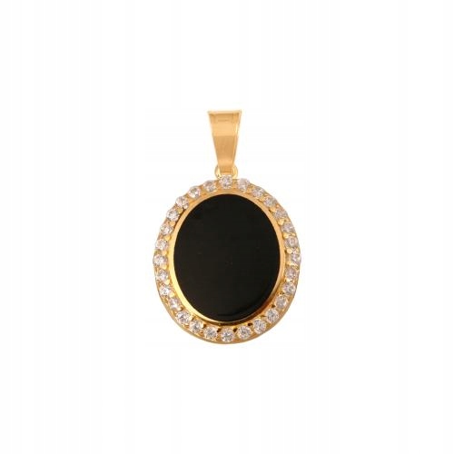 Elegantní zlatý přívěsek 585 s oválným kamenem v barvě onyxu 14k