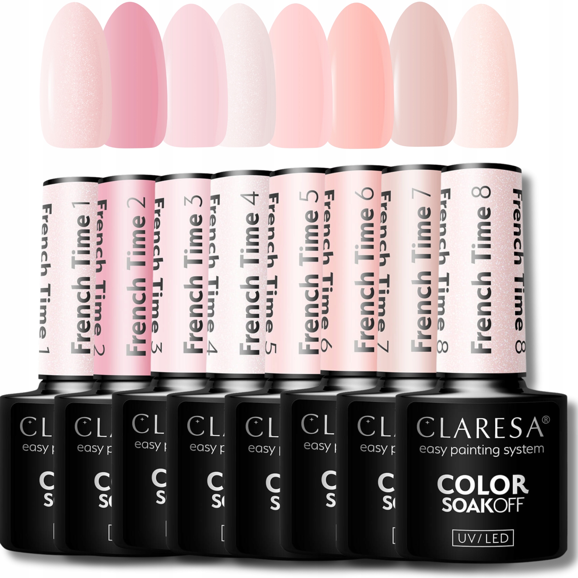 Claresa French Time Pełna Kolekcja Lakier Hybrydowy Różowy 8szt Do Paznokci