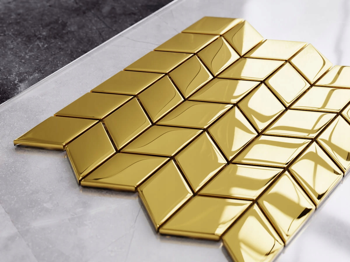 MOZAIKA SZKLANA CHEVRON ROMB ZŁOTA GOLD METALIC Typ mozaika