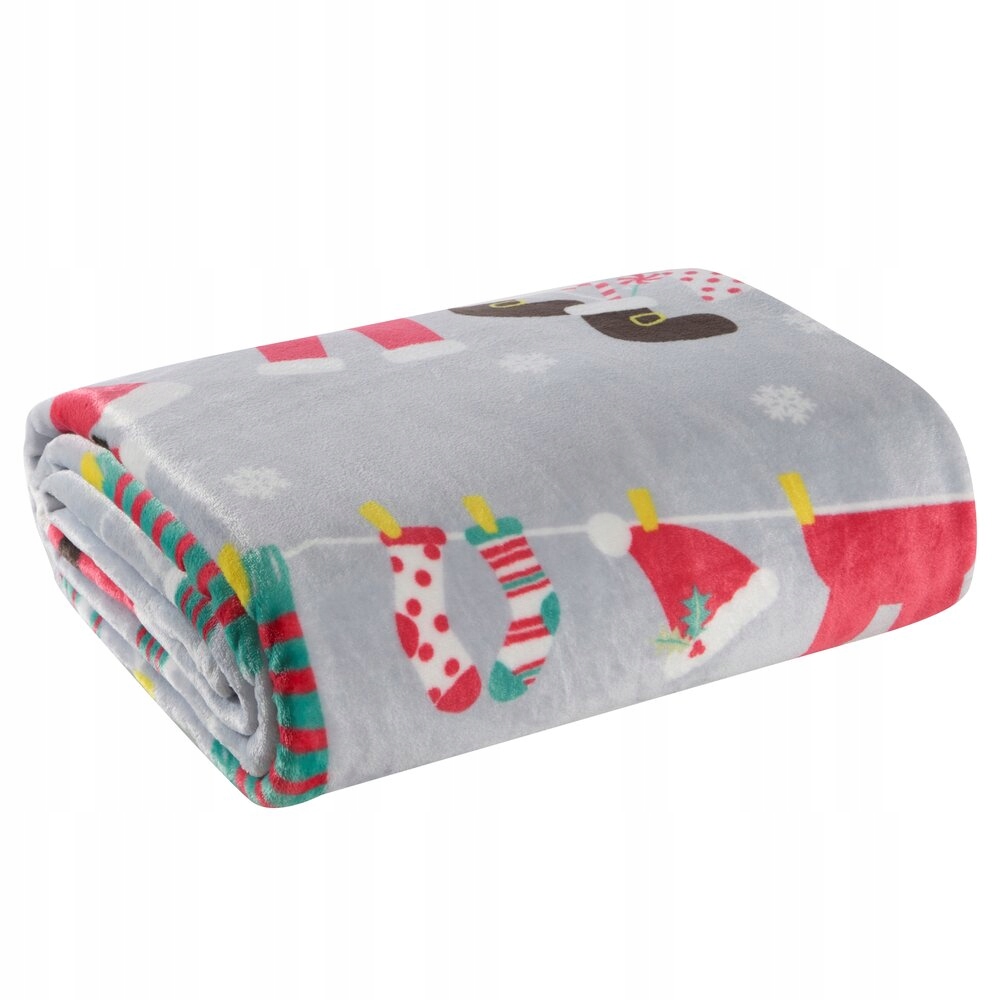 Vánoční deka 150x200 Eurofirany šedá, červená, oblečení svatého Mikuláše