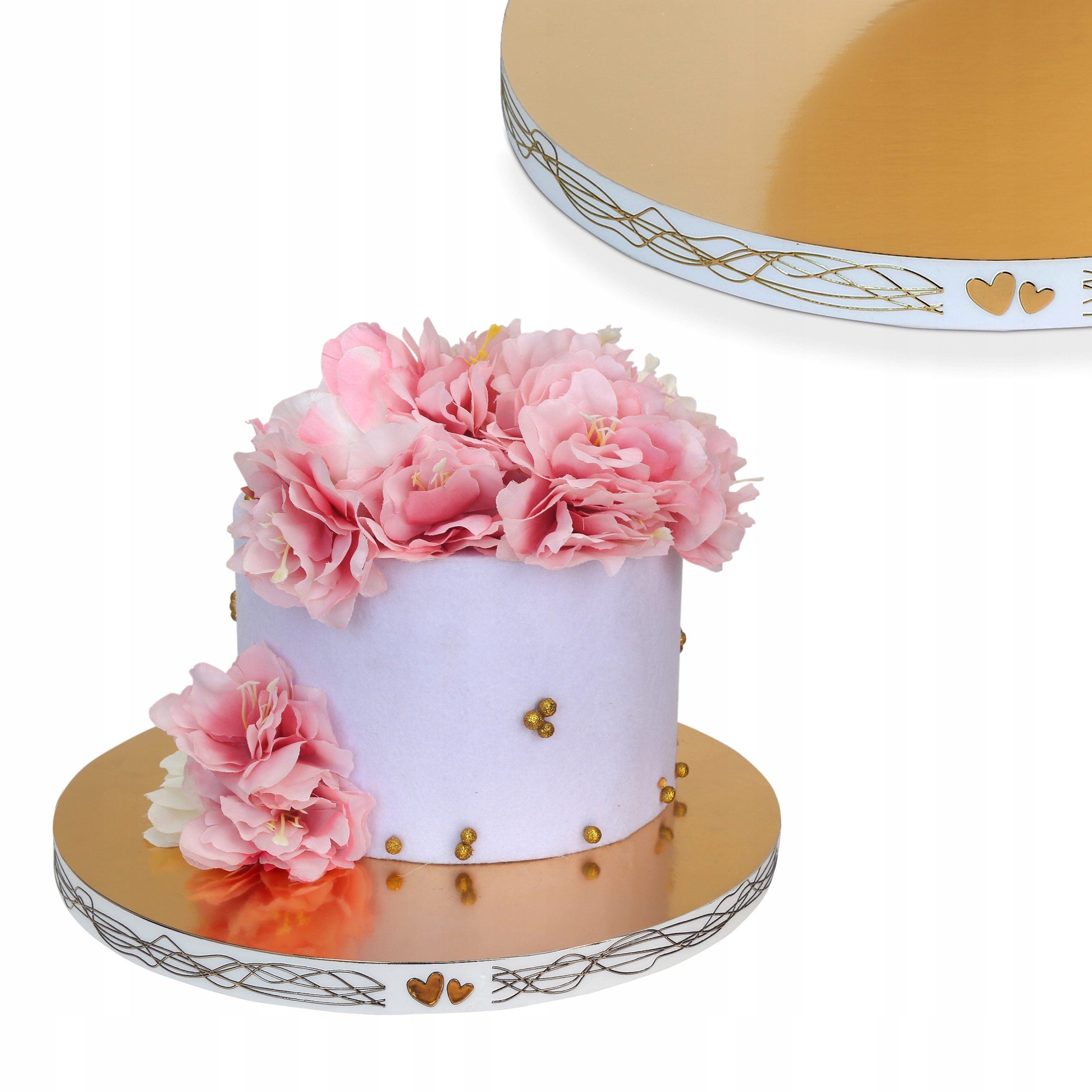 Podkład pod tort ciasto 30cm styrodur złoty z ozdobnym bokiem złotym