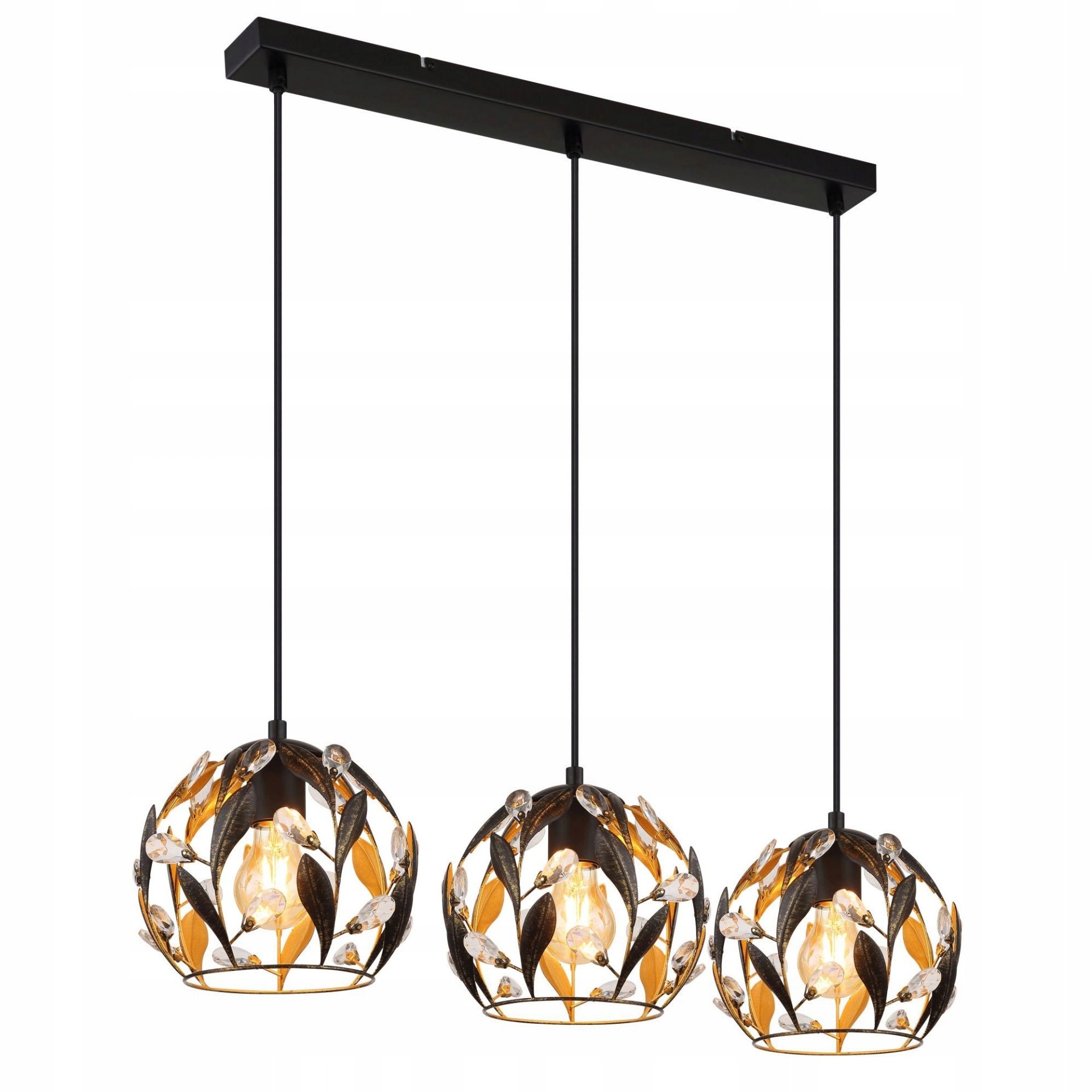 Čierna závesná lampa Mika so zlatým akcentom nad stôl Globo