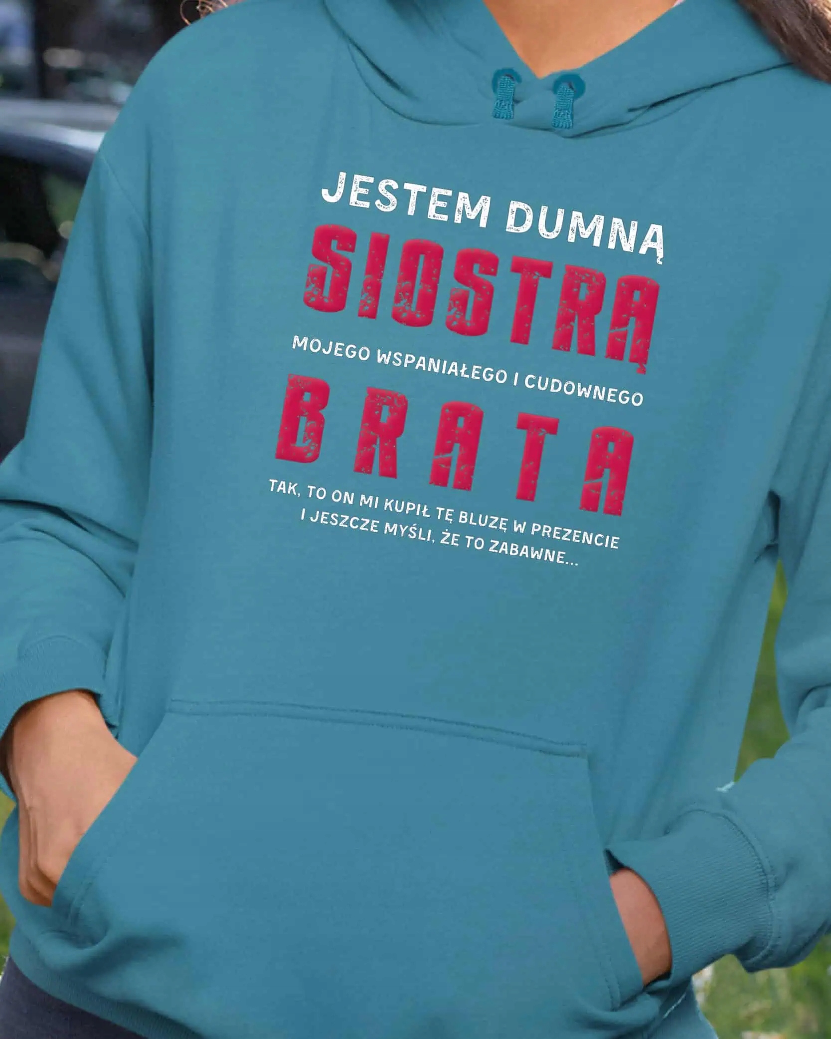 Mikina s kapucí Dárek pro sestru od bratra Zábavný Vtipný Modrý XL