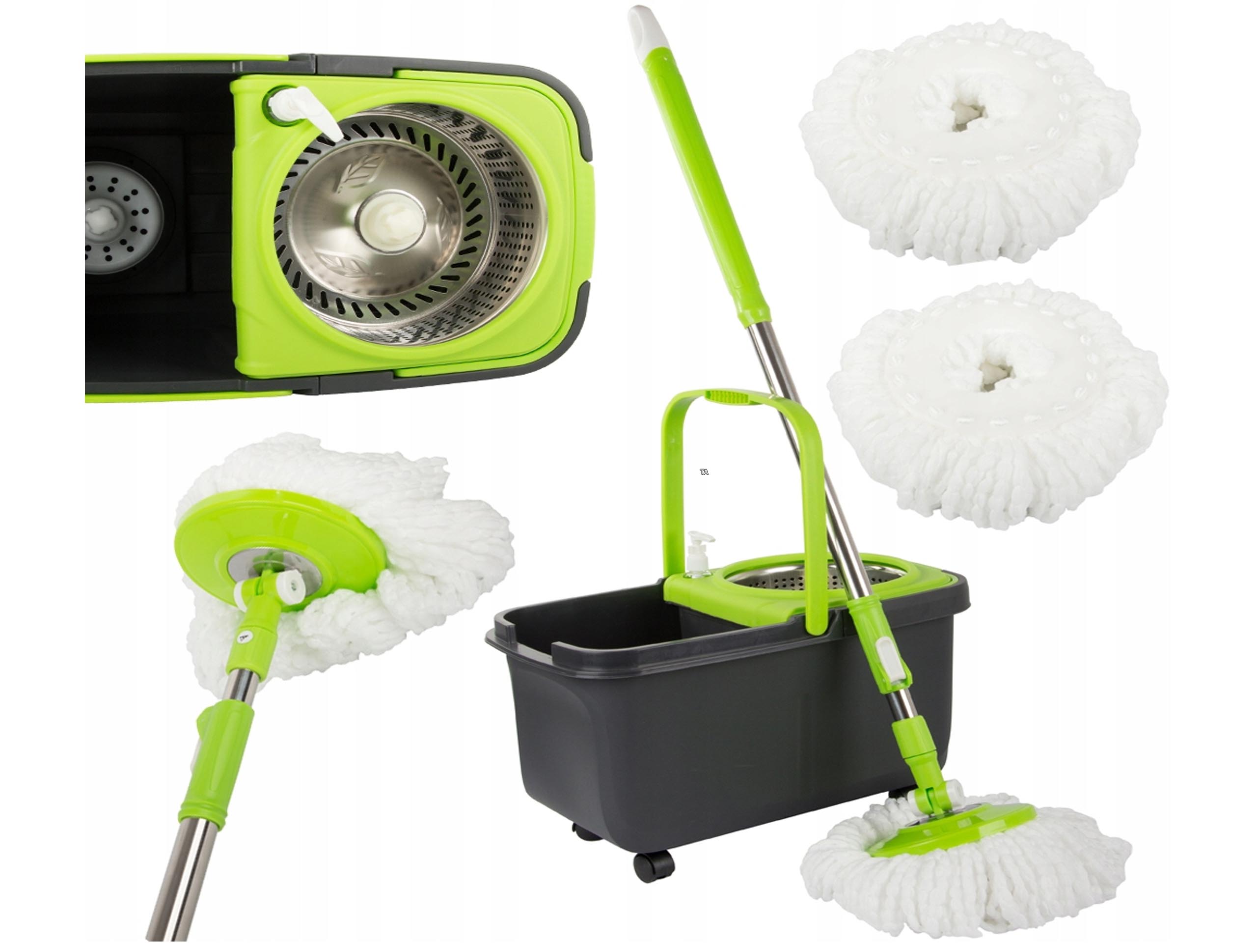 Mop Obrotowy Rotacyjny 360 Dozownik Wiadro Zestaw 2x Nakładki Mikrofibra