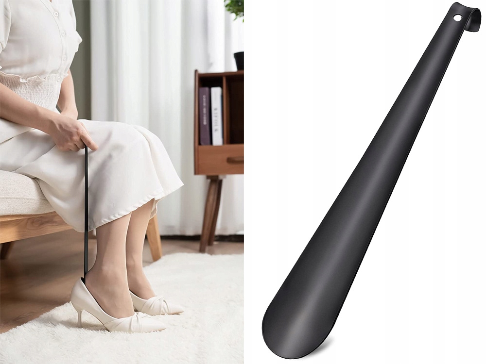 DŁUGA DUŻA METALOWA ŁYŻKA DO BUTÓW OBUWIA KOZAKÓW Z HACZYKIEM 47CM Nazwa Łyżka do butów metalowa