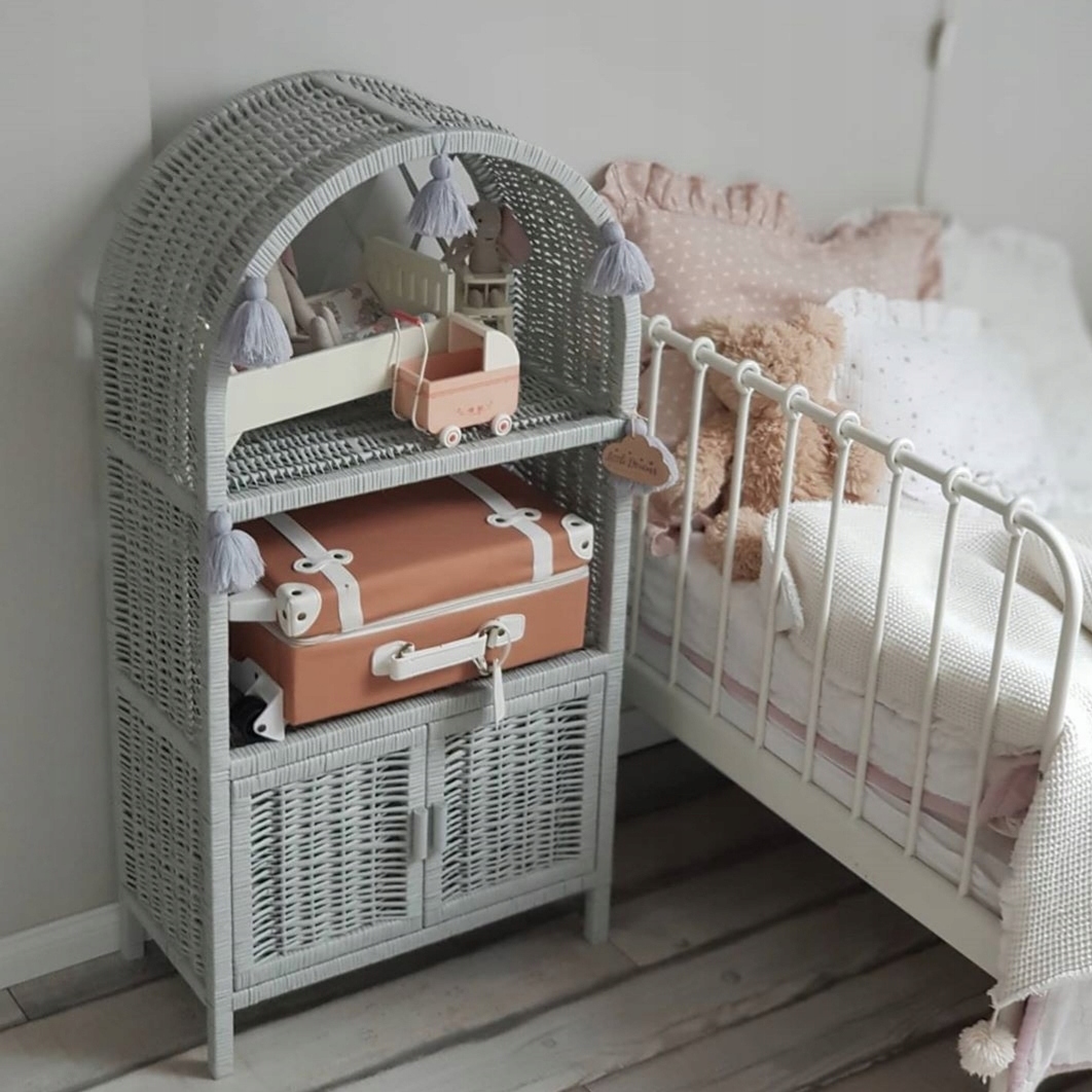 ETAŻERKA WIKLINOWA REGAŁ SZAFKA JASNY SZARY Szerokość mebla 50 cm