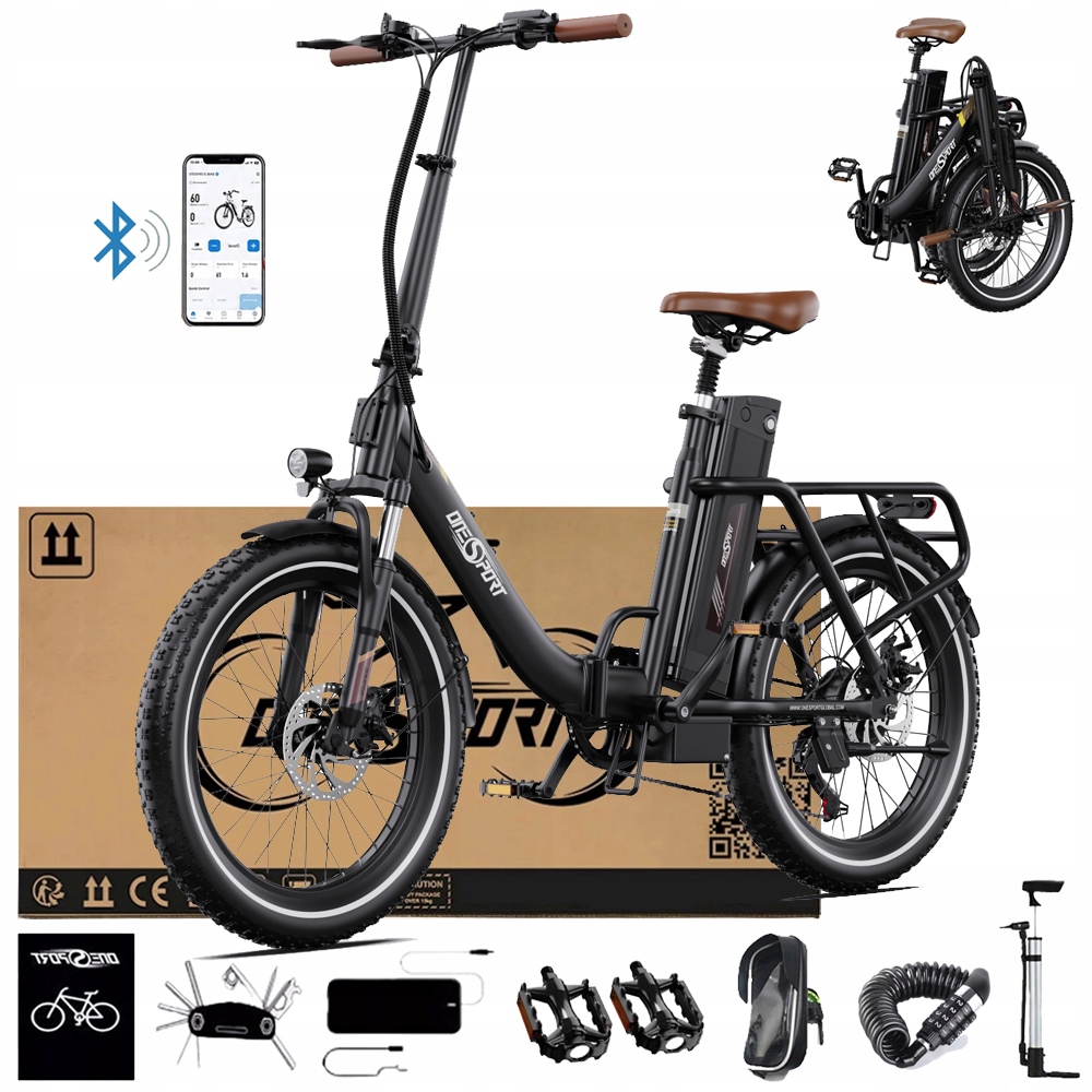 Rower Elektryczny Składany Onesport OT16-2 120KM 48V 17AH 250W Ebike 20"APP
