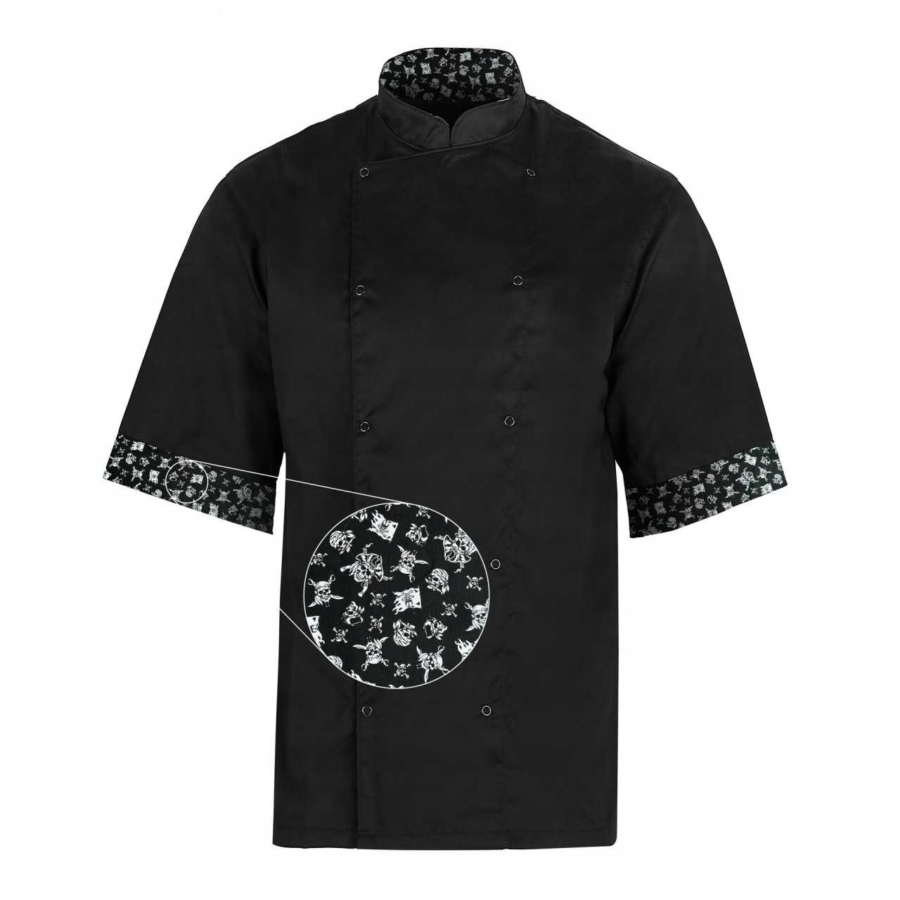 Mikina kuchařská Černá Skulls Pirátský motiv Krátký rukáv -Roz S