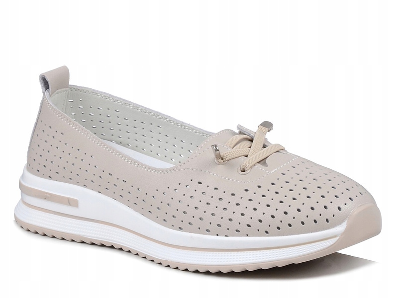 Baleriny damskie beżowe skórzane S.Barski 7044 na platformie ażurowe 41